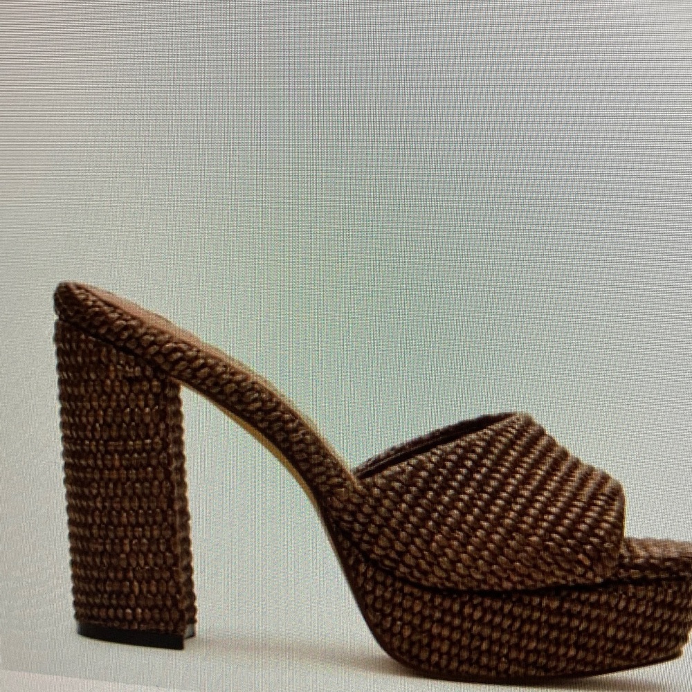 Brown Woven Block Heel Sandals